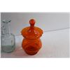 Image 2 : Vinegar Glass Bottles, Orange Glass Candy Dish and Salt & Pepper Shakers