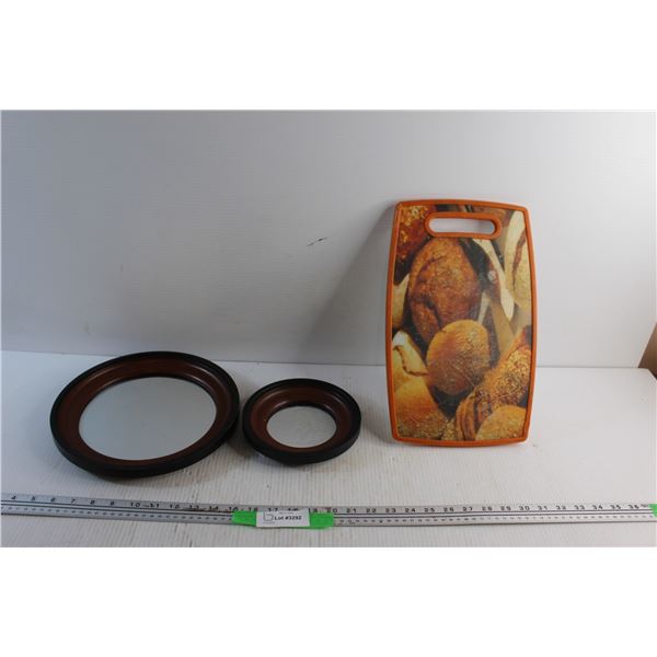 (2) Framed Mirrors and Cutting Board