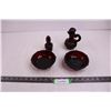 Image 1 : Avon Cape Cod Red Glass Serving Amenities (Salt Shaker, Olive Oil Pour, Pair Candy Dishes