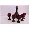 Image 2 : Avon Cape Cod Red Glass Decanter & (5) Goblets