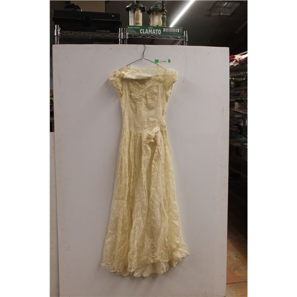 Vintage Wedding Dress & Gloves- Small, Some Staining