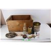 Image 1 : Vintage Wooden Fruit Crate, 19.5'' x 12.5'' x 11'', Vintage Clear Crush Bottle, Green Pony Style Ins