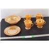 Image 1 : (6) Peach Luster Fire King Items - (2) Cups, Cream and Sugar, Plate and Bowl