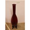 Image 1 : *Large Red Glass Fluted Vase With Wooden Stand 43" Tall