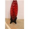 Image 3 : *Large Red Glass Fluted Vase With Wooden Stand 43" Tall