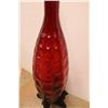 Image 4 : *Large Red Glass Fluted Vase With Wooden Stand 43" Tall