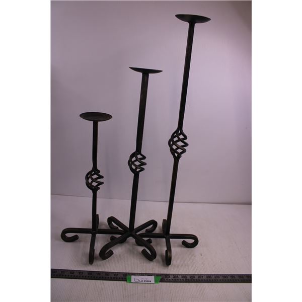 Set of 3 Cast Iron Candle Holders 17", 22.5", 28" Heights