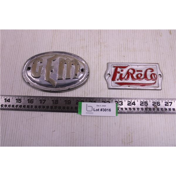 Vintage Fireco and Gem Cookstove Name Plates