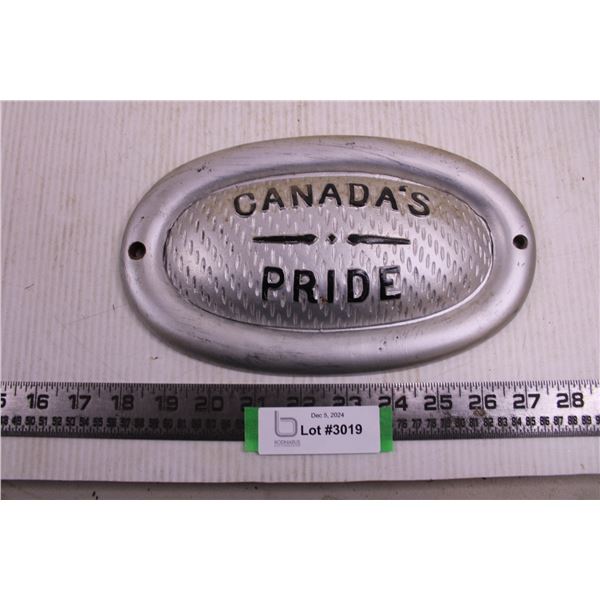 Vintage Canada's Pride Cookstove Name Plate