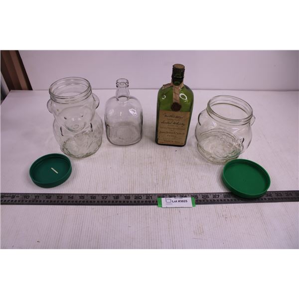 (4) Vintage Glass Containers (John Dewar Scotch, King's Ransom Scotch, Kraft Peanut Butter)