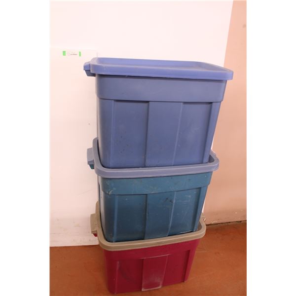 *(3) Plastic Storage Bins 24" x 16" x 16.5" With Lids