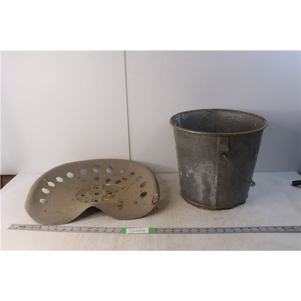 Vintage Tractor Seat & Galvanized Pail