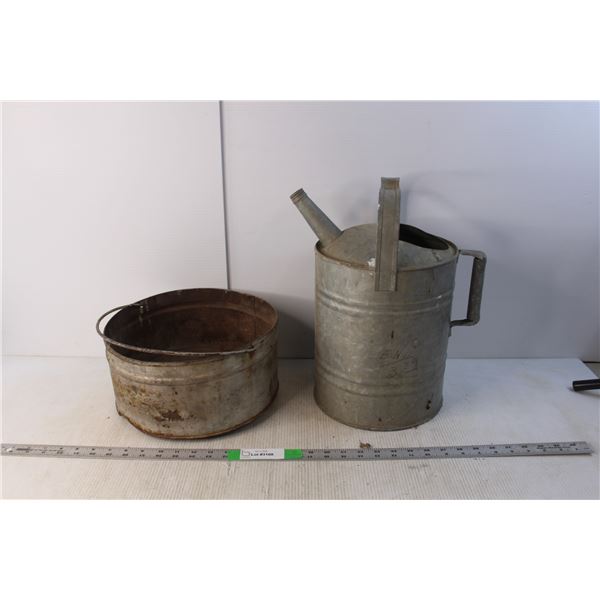 Galvanized Pail & Watering Can 15" Tall