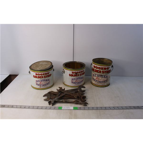 (4) Rogers' Golden Syrup Cans & Wrenches