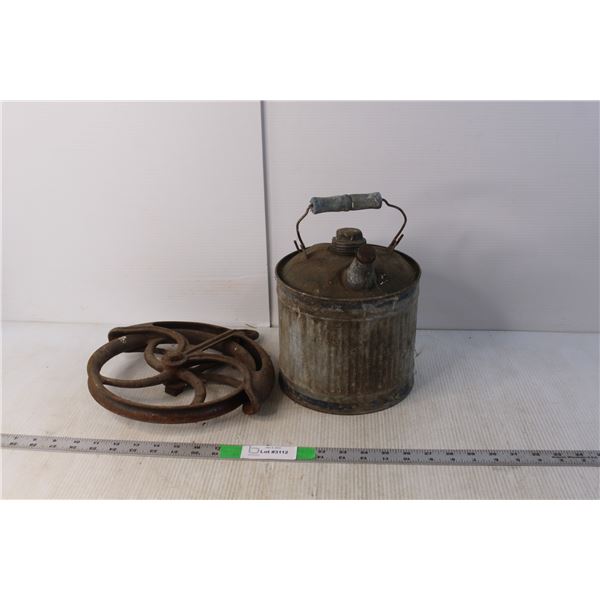 Vintage Wheel & Gas Can