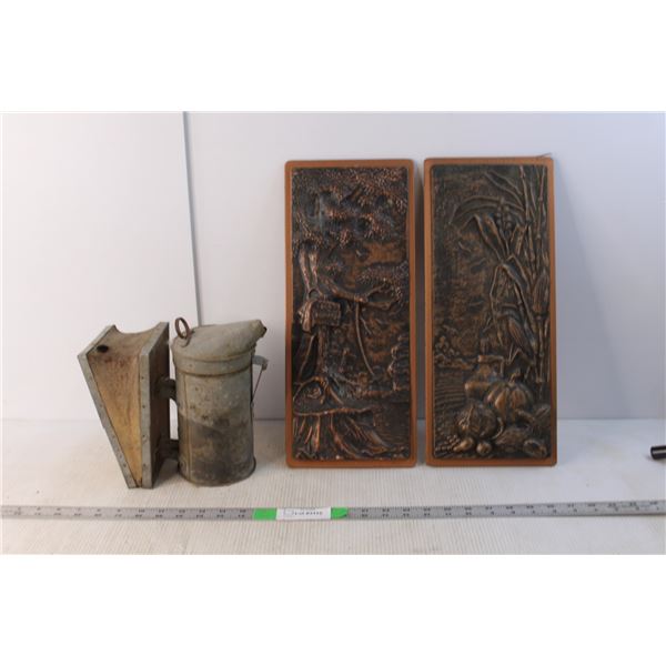 Vintage Beesmoker & (2) Bronze Pictures 16.75" Tall