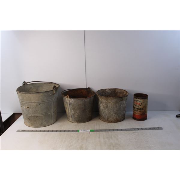 (3) Galvanized Pails & Tin Can