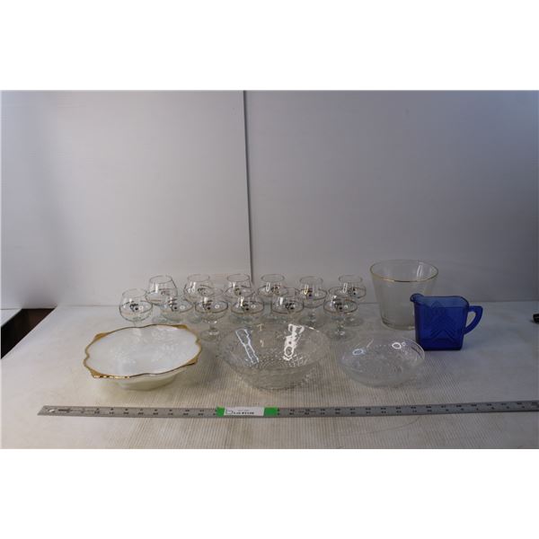 (12) 1988 Olympic Brandy Glasses, (3) Bowls, Misc.