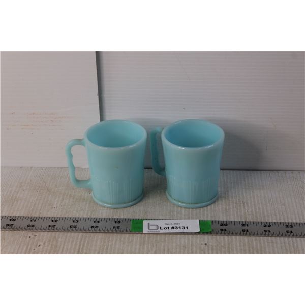 (2) Vintage Blue Delphite Pyrex Mugs
