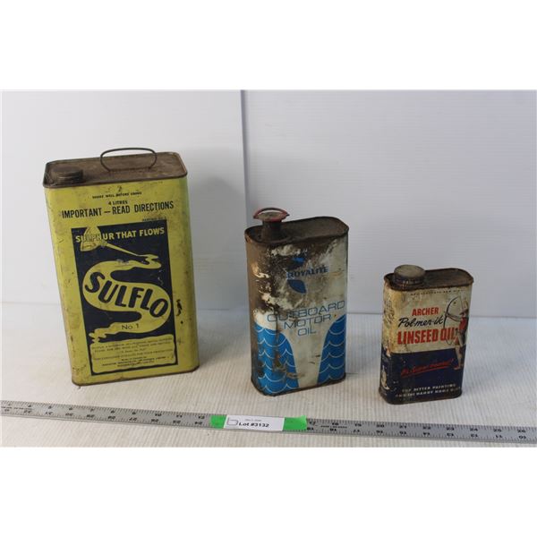 (3) Vintage Oil Tin Containers - Empty