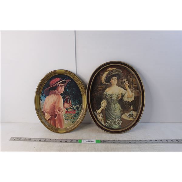 (2) Vintage Coca-Cola Trays 14.5" & 13" Tall