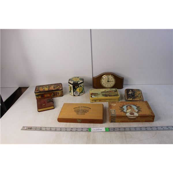 (4) Vintage Tins, (2) Cigar Boxes, Misc.