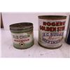 Image 2 : (4) Vintage Tins (Old Chum, Roger's Syrup, Bee Hive Syrup, Squirrel Peanut Butter) All Empty, Glass 
