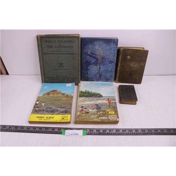 (6) Vintage Books (Prince Albert Phone Books 1970-71, Pocket Size New Testament (German), World Rela