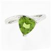 Image 4 : 14k White Gold 1.83cw Prong Set Trillion Cut Peridot Solitaire Bypass Ring