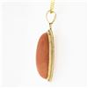 Image 3 : Vintage 14k Gold Bezel Oval Cabochon Pink Coral w/ Twisted Frame Pendant & Chain