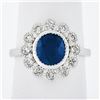 Image 2 : NEW Platinum 2.37 ctw GIA NO HEAT Oval Bezel Sapphire Diamond Milgrain Halo Ring