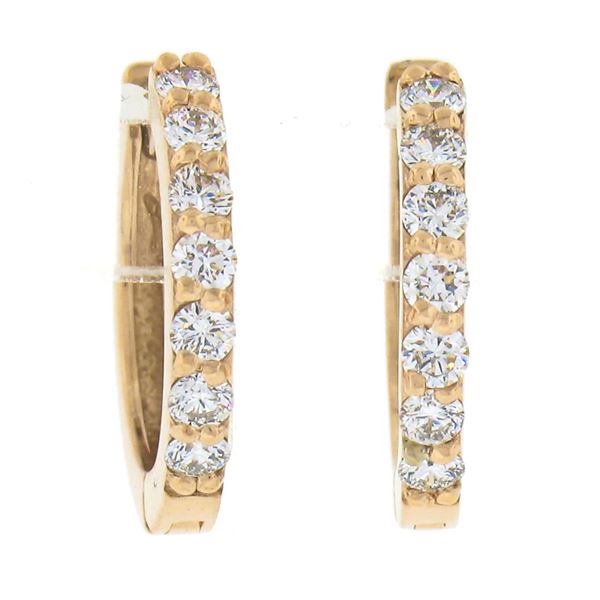 NEW 14k Rose Gold 0.28 ctw Pave Round Diamond 12.6mm Petite Huggie Hoop Earrings