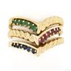 Image 1 : (3) 14K Yellow Gold 0.42 ctw Ruby Emerald & Sapphire Stackable V Band Rings