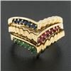 Image 2 : (3) 14K Yellow Gold 0.42 ctw Ruby Emerald & Sapphire Stackable V Band Rings