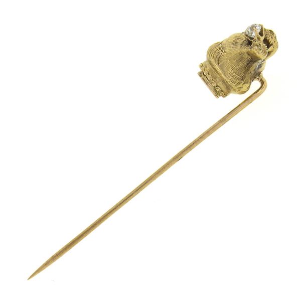 Antique Victorian 18K & 14k Gold Diamond Detailed 3D Lion Panther Head Stick Pin