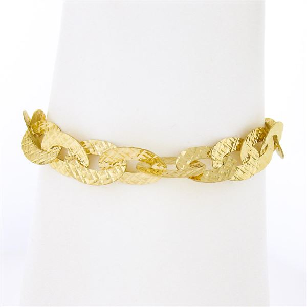 Estate 18k Gold 7.5" Fancy Diamond Cuts Interlocking Oval Link Chain Bracelet