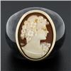Image 2 : Vintage Carved Black Stone Wide Band Ring w/ 10k Gold Bezel Set Shell Cameo
