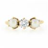 Image 4 : Antique 14k Yellow Gold 0.37 ctw Old European Diamond w/ 4.5mm Pearl Accents Rin
