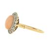Image 5 : Antique Edwardian 18K Gold Platinum Button Angel Skin Coral w/ Diamond Halo Ring
