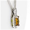 Image 3 : 14K White Gold 3.71 ctw Cushion Checkerboard Citrine Diamond Halo Pendant & Chai