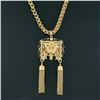 Image 8 : Vintage Victorian Revival 14K Gold Hand Engraved Diamond Tassel Pendant Necklace