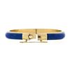 Image 2 : Vintage 14K Yellow Gold Inlaid Set Blue Lapis 6.75" Hinged Open Bangle Bracelet