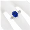 Image 3 : Vintage Platinum GIA Burma NO HEAT Cushion Sapphire & Diamond Engagement Ring