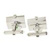 Image 5 : Vintage Astor 14K White Gold Oval Jade & Diamond Concave Rectangular Cufflinks