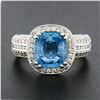 Image 2 : Platinum 3.58 ctw Cushion Aquamarine w/ Diamond Halo & Accents Mil grain Work Ri
