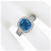 Image 3 : Platinum 3.58 ctw Cushion Aquamarine w/ Diamond Halo & Accents Mil grain Work Ri