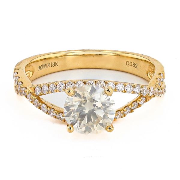 1.04 ctw SI3 CLARITY CENTER Diamond 18K Yellow Gold Ring (1.36 ctw Diamonds) EGL