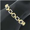 Image 8 : Vintage 18K & 14K TT Gold Round Bezel Sapphire & Baguette Diamond Link Bracelet