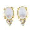 Image 1 : 14K Yellow Gold Oval Cabochon Blue Moonstone Diamond Cluster Drop Stud Earrings