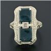 Image 2 : Antique Art Deco 14k White Gold Dual Bloodstone & Diamond Etched Filigree Ring